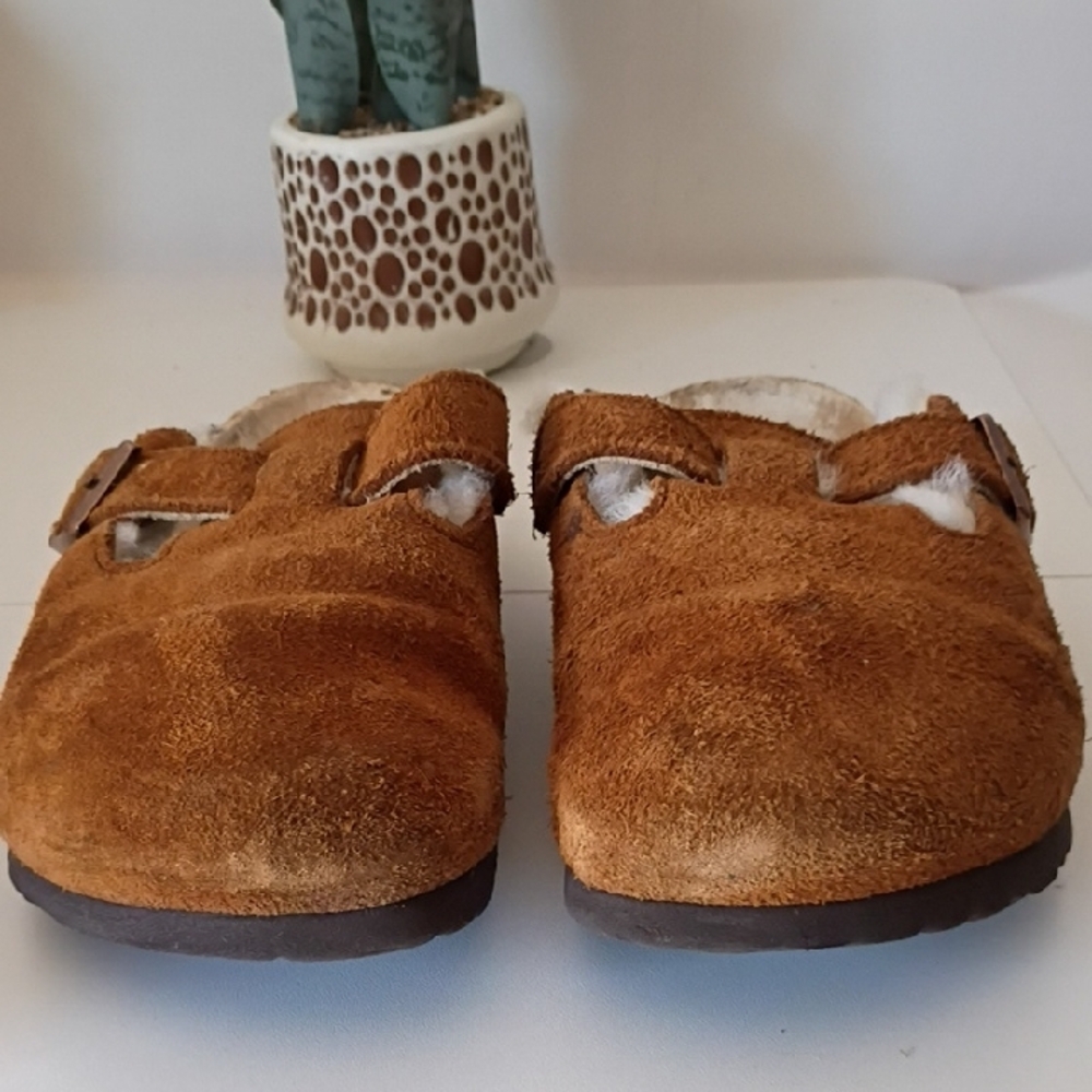 Birkenstock Boston clogs Chestnut Suede Faux-Sheepskin Slip-On Clogs 38 - Picture 11 of 15